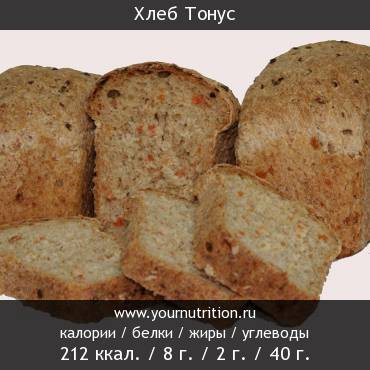 Хлеб Тонус: калорийность и содержание белков, жиров, углеводов