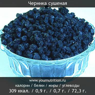 Черника сушеная: калорийность и содержание белков, жиров, углеводов