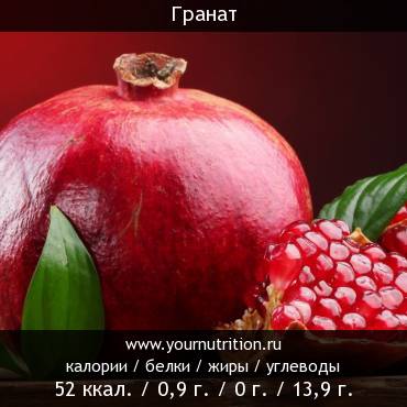 Гранат: калорийность и содержание белков, жиров, углеводов