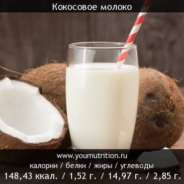 Кокосовое молоко: калорийность и содержание белков, жиров, углеводов