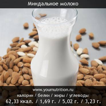 Миндальное молоко: калорийность и содержание белков, жиров, углеводов
