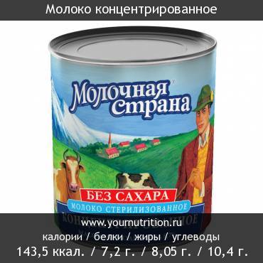 Молоко концентрированное: калорийность и содержание белков, жиров, углеводов