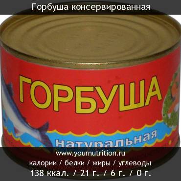 Горбуша консервированная: калорийность и содержание белков, жиров, углеводов