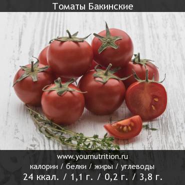 Томаты Бакинские: калорийность и содержание белков, жиров, углеводов