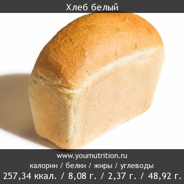 Хлеб белый: калорийность и содержание белков, жиров, углеводов