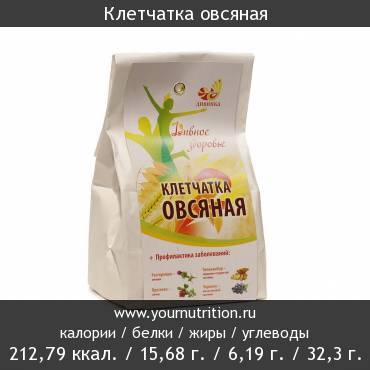 Клетчатка овсяная: калорийность и содержание белков, жиров, углеводов