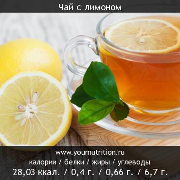 Чай с лимоном: калорийность и содержание белков, жиров, углеводов
