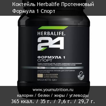 Коктейль Herbalife Протеиновый Формула 1 Спорт: калорийность и содержание белков, жиров, углеводов