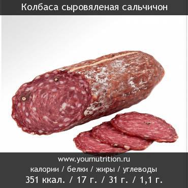 Колбаса сыровяленая сальчичон: калорийность и содержание белков, жиров, углеводов